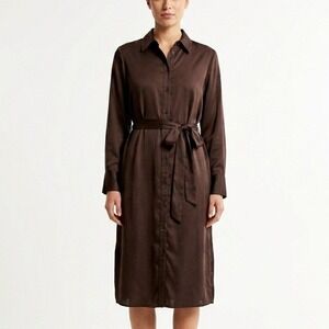 ABERCROMBIE & FITCH Long-Sleeve Satin Midi Shirt Dress Brown Women Size Small‎